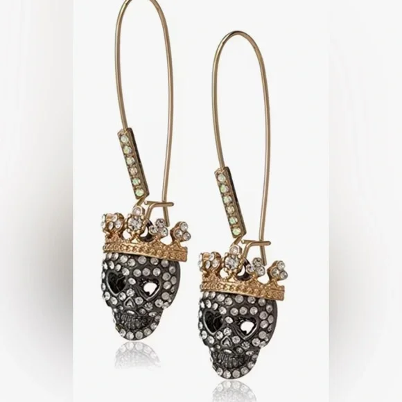 Skull and Crown Earrings with Crystals - Picture 2 of 4
